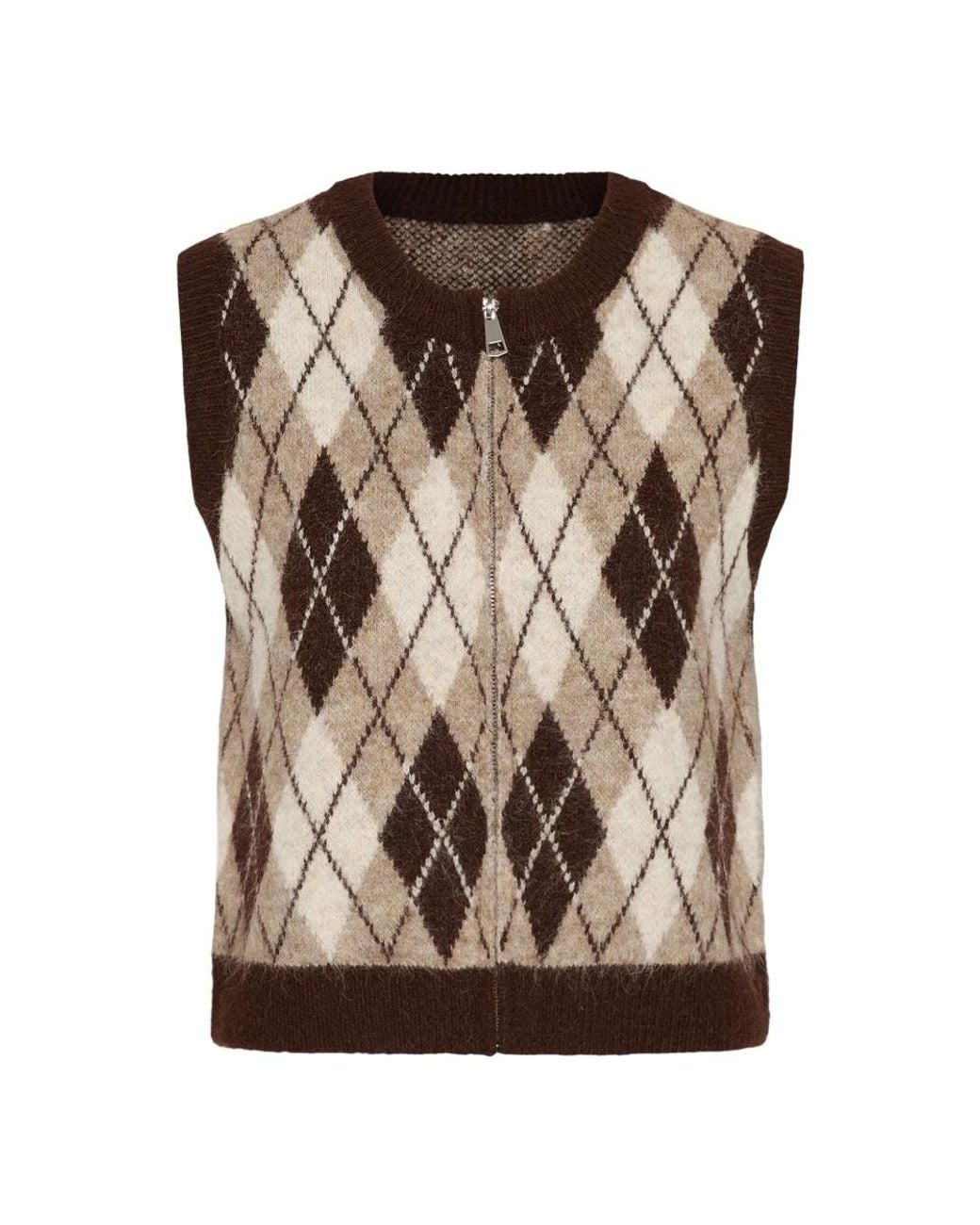 Cream Fudge Argyle Vest in het Brown
