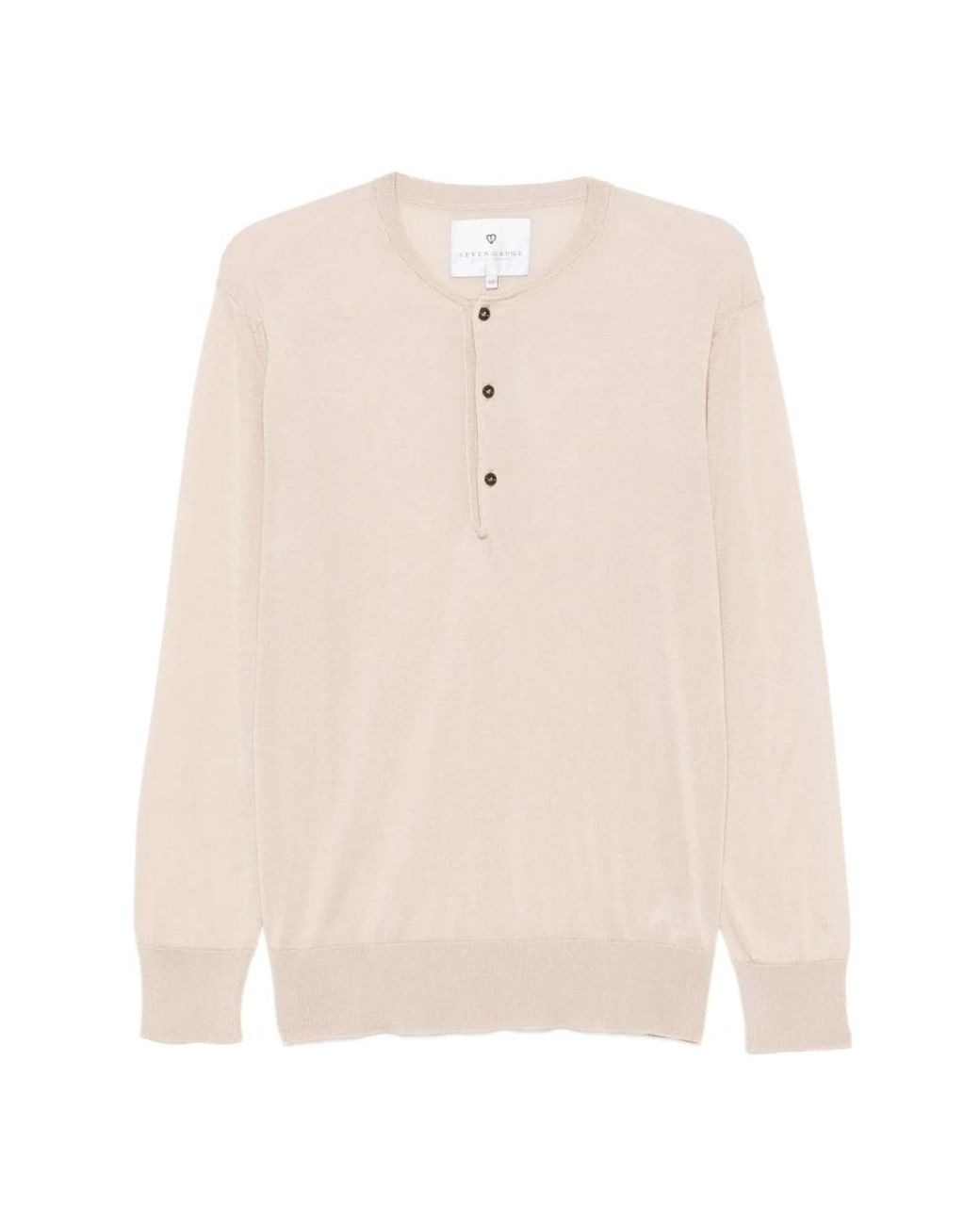 Seven Gauge White Round-Neck Knitwear for men