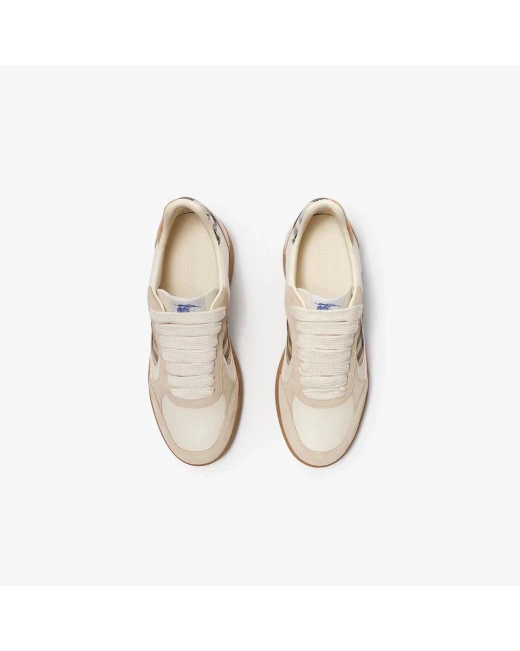 Burberry Natural Leather, Suede And Check Terrace Sneakers