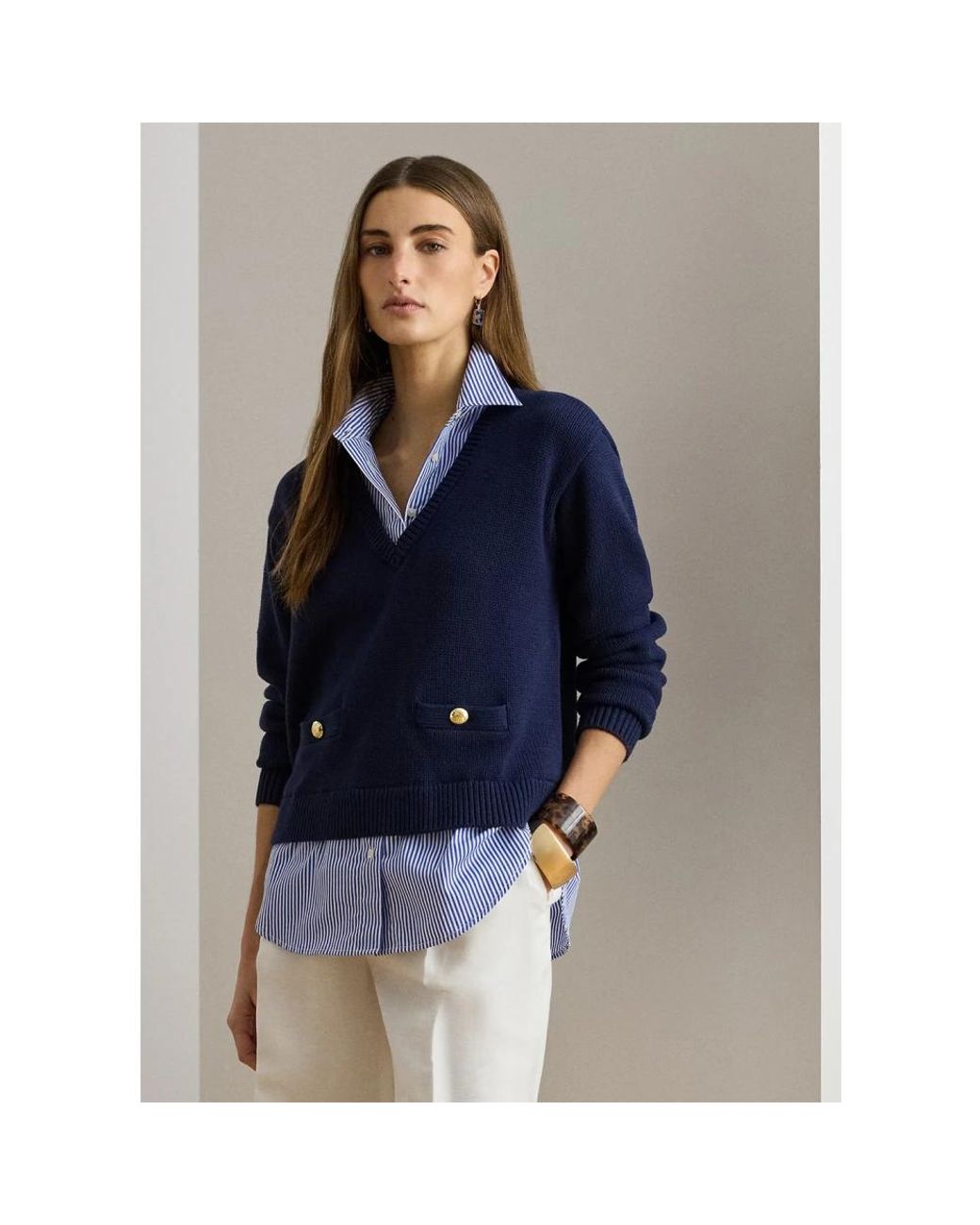 Ralph Lauren Truien & Vesten ,Blauw ,Katoen Katoenen Trui-Pullover Met Kamgaren in het Blue