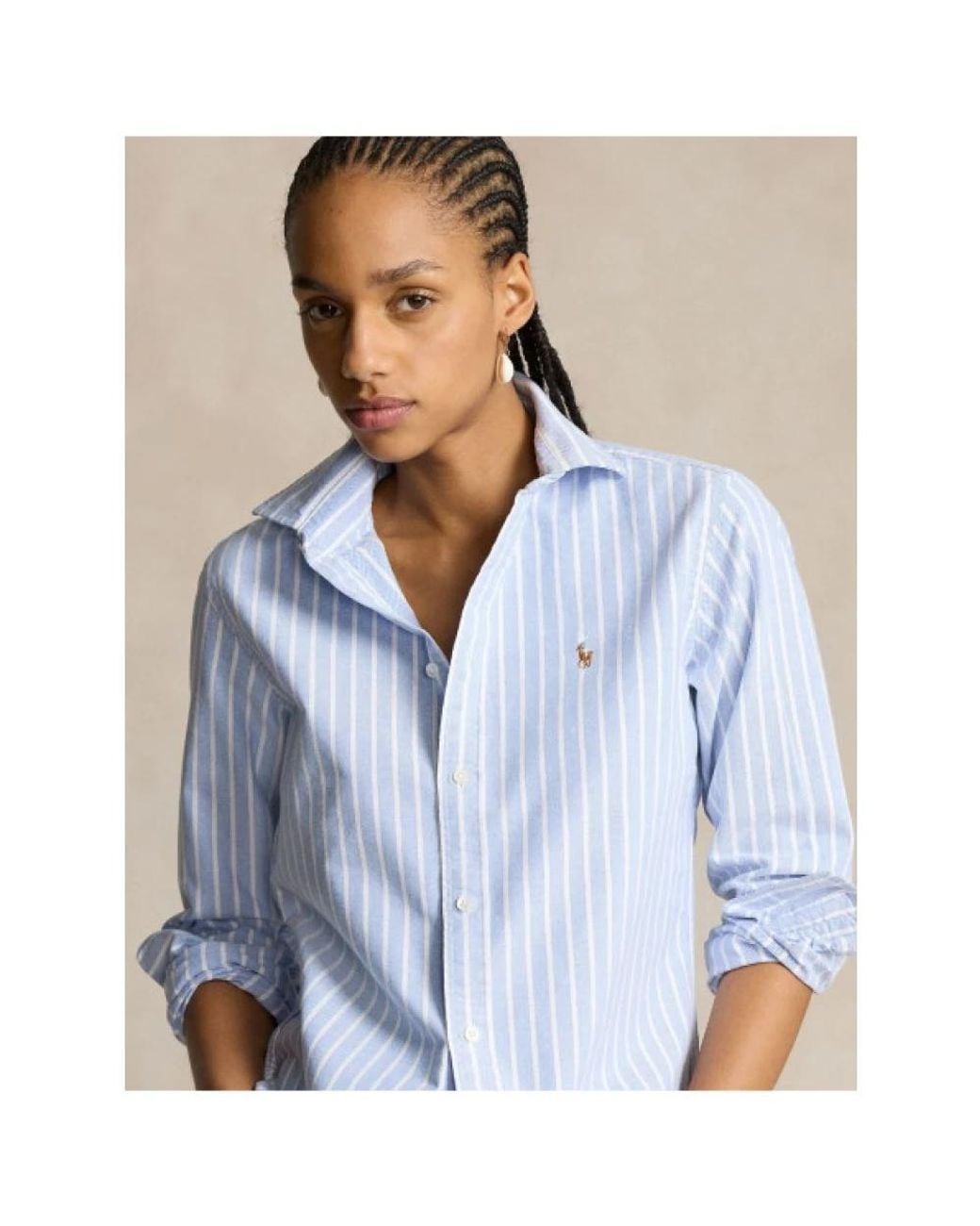 Polo Ralph Lauren Charlotte Stripe Long Sleeve Oxford Shirt in Blue | Lyst