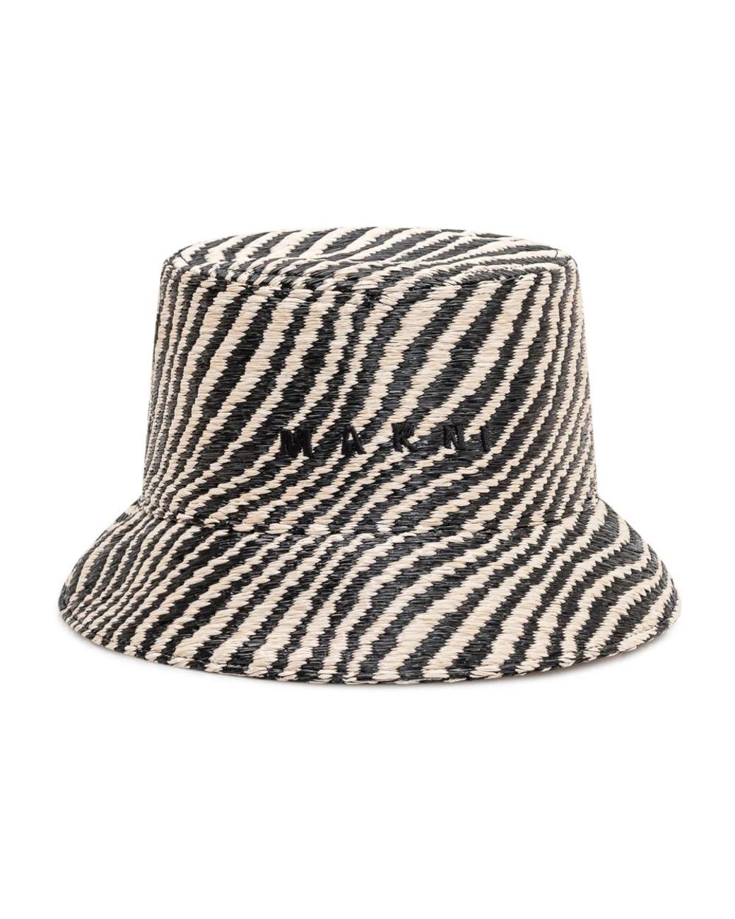 Marni Accessoires ,Zwart ,Katoen Raffia Bucket Hat Met Logo Borduursel in het Black