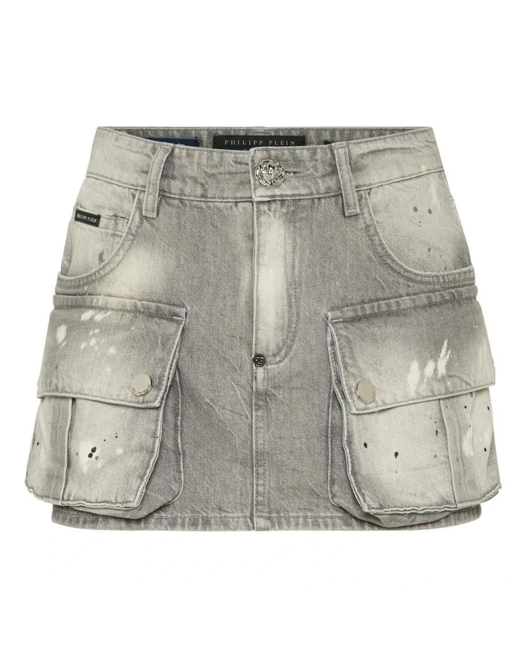 Philipp Plein Rokken ,Grijs ,Denim Denim Cargo Mini Rok in het Gray