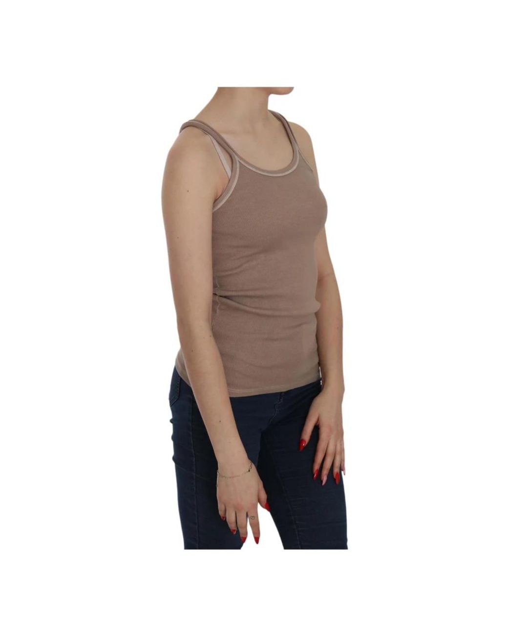 Pink Memories Brown Sleeveless Tops
