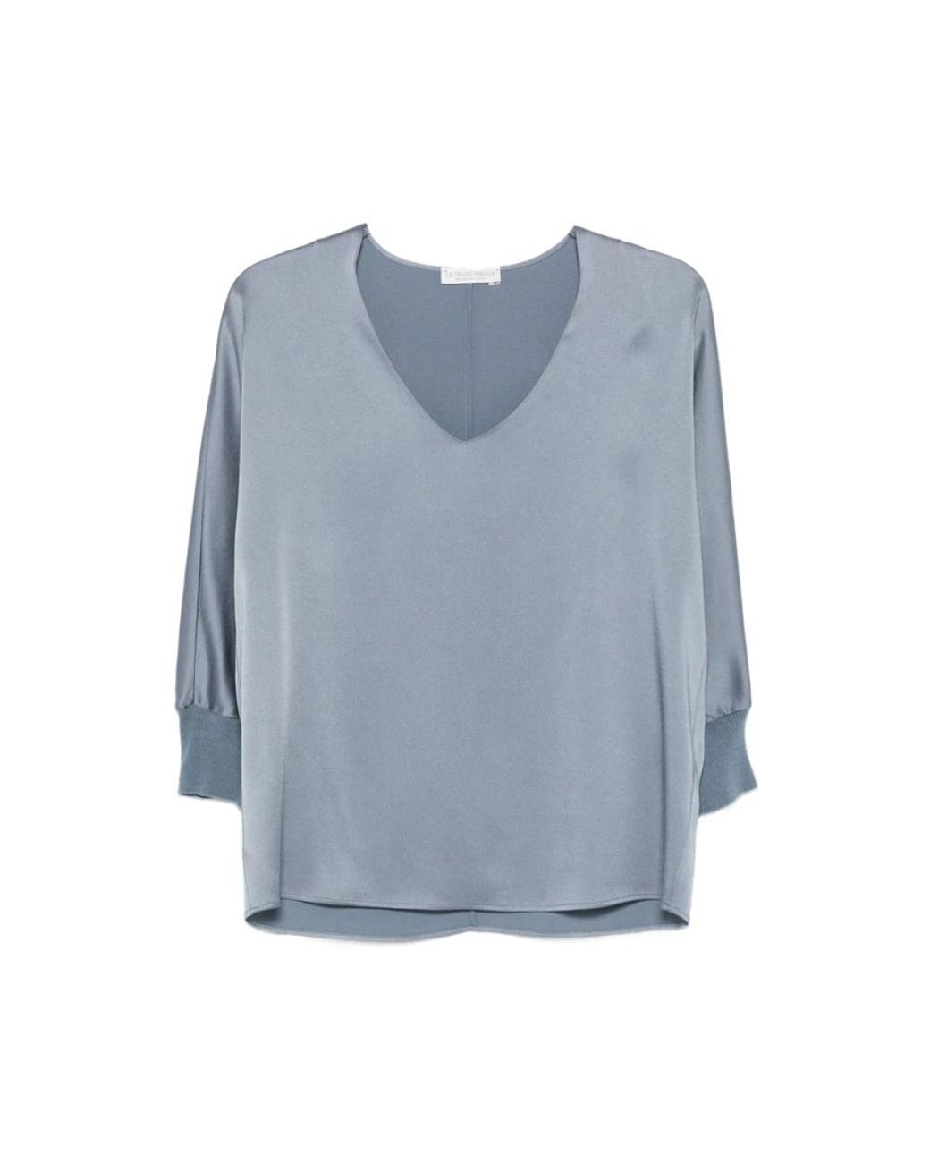 Le Tricot Perugia Overhemden ,Blauw ,V-Hals Blouse in het Blue