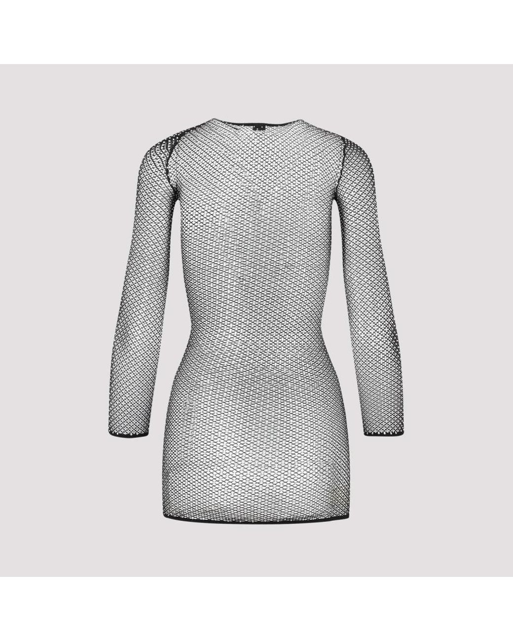 Balenciaga Gray Crystal Mesh Long Sleeve Top