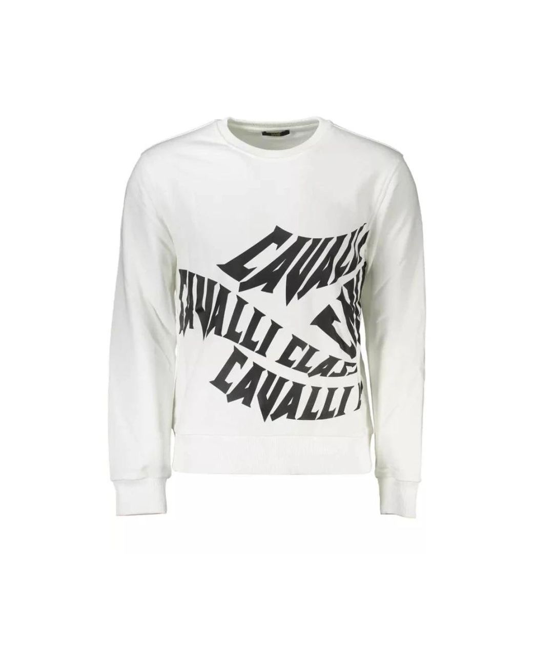 Roberto Cavalli Hoodies & Sweatvesten ,Wit ,Katoen Elegant Wit Geborsteld Logotrui in het White voor heren