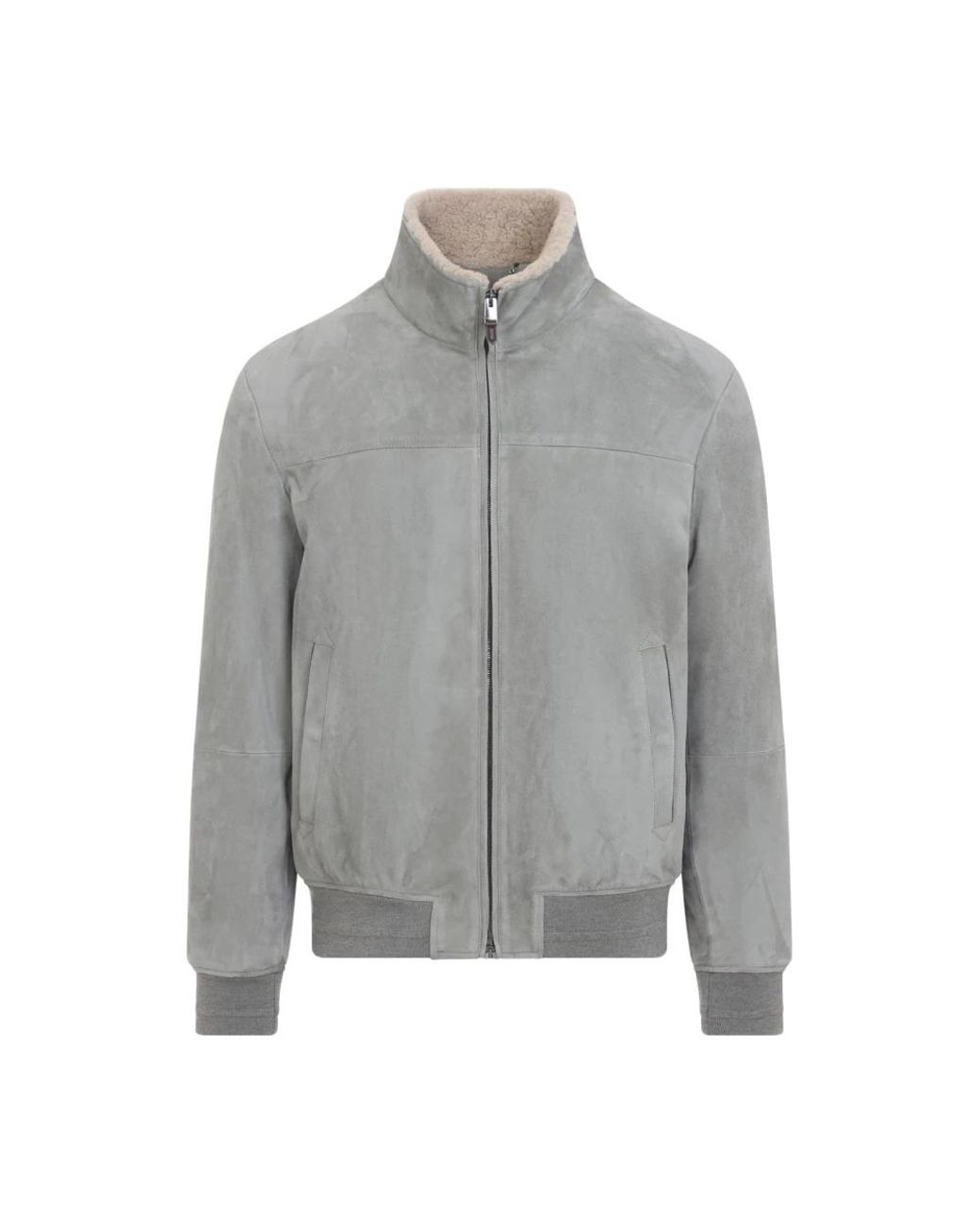 Canali Gray Leather Jackets for men