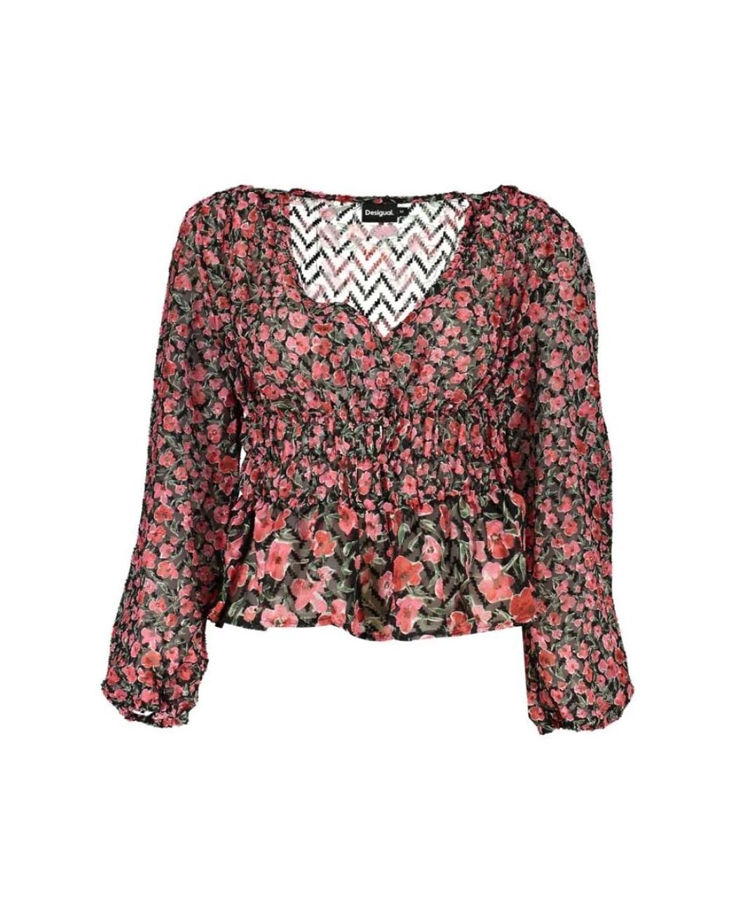 Desigual Overhemden ,Veelkleurig ,Polyester Bloesemprint Blouse Met Lange Mouwen in het Purple