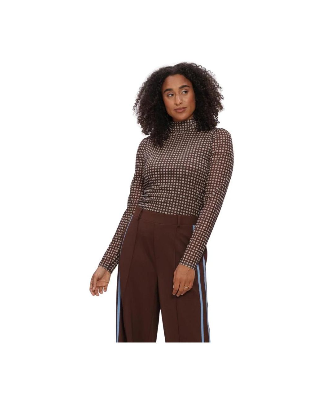 Pom Romi Mesh Check Longsleeve in het Brown