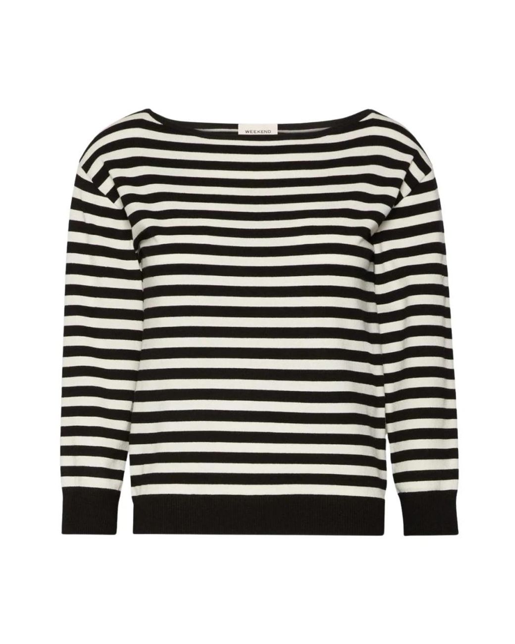 Weekend by Maxmara Black Gestreifter Pullover Mit U-Boot-Ausschnitt