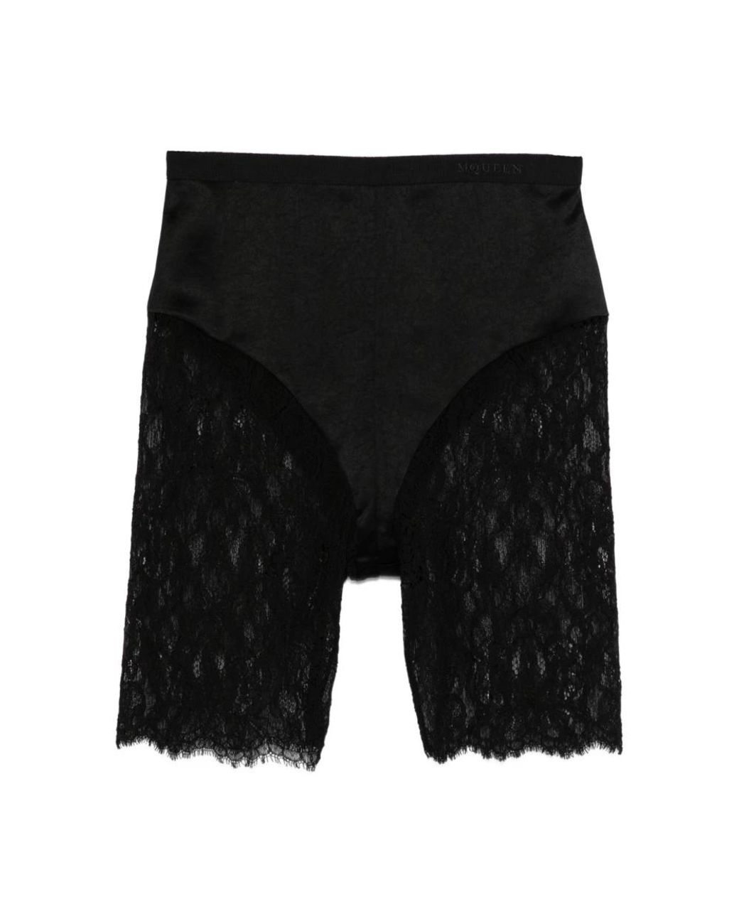 McQueen Black Lace Mini Shorts With Back Zip Closure