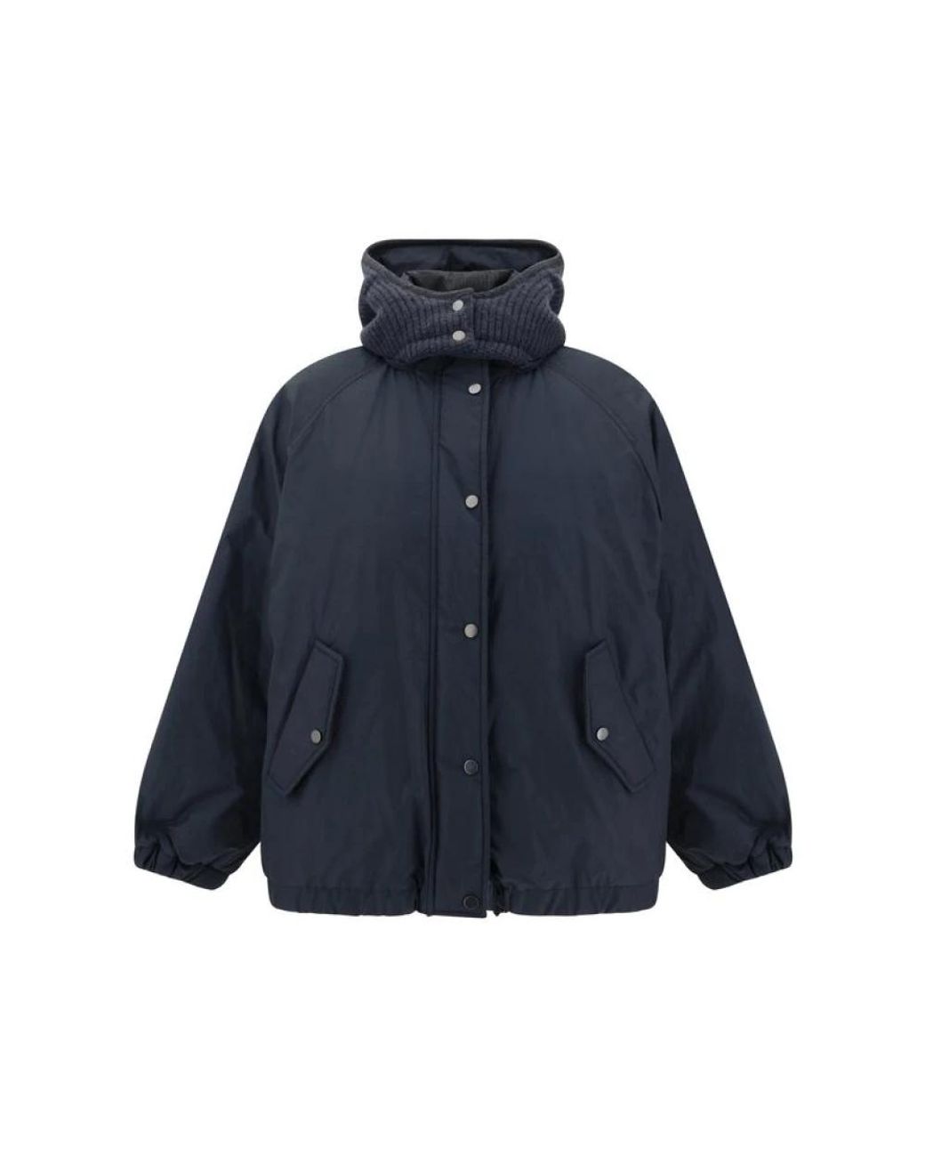 Brunello Cucinelli Jassen ,Blauw ,Katoen Gewatteerd Donsjack Met Omkeerbare Capuchon in het Blue