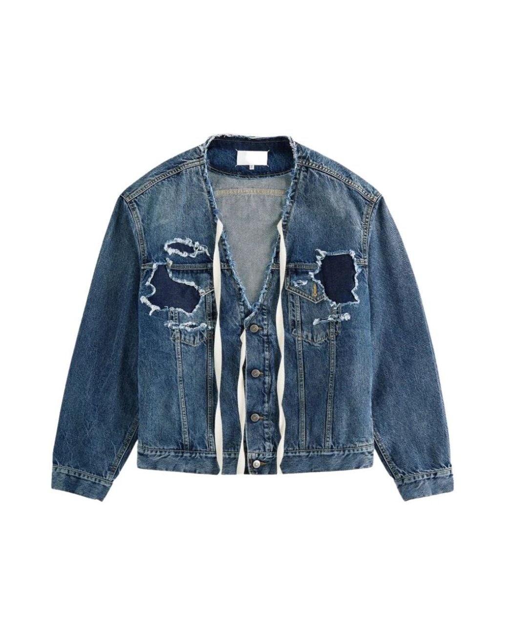 Maison Margiela Distressed Deep V Jacket in het Blue voor heren