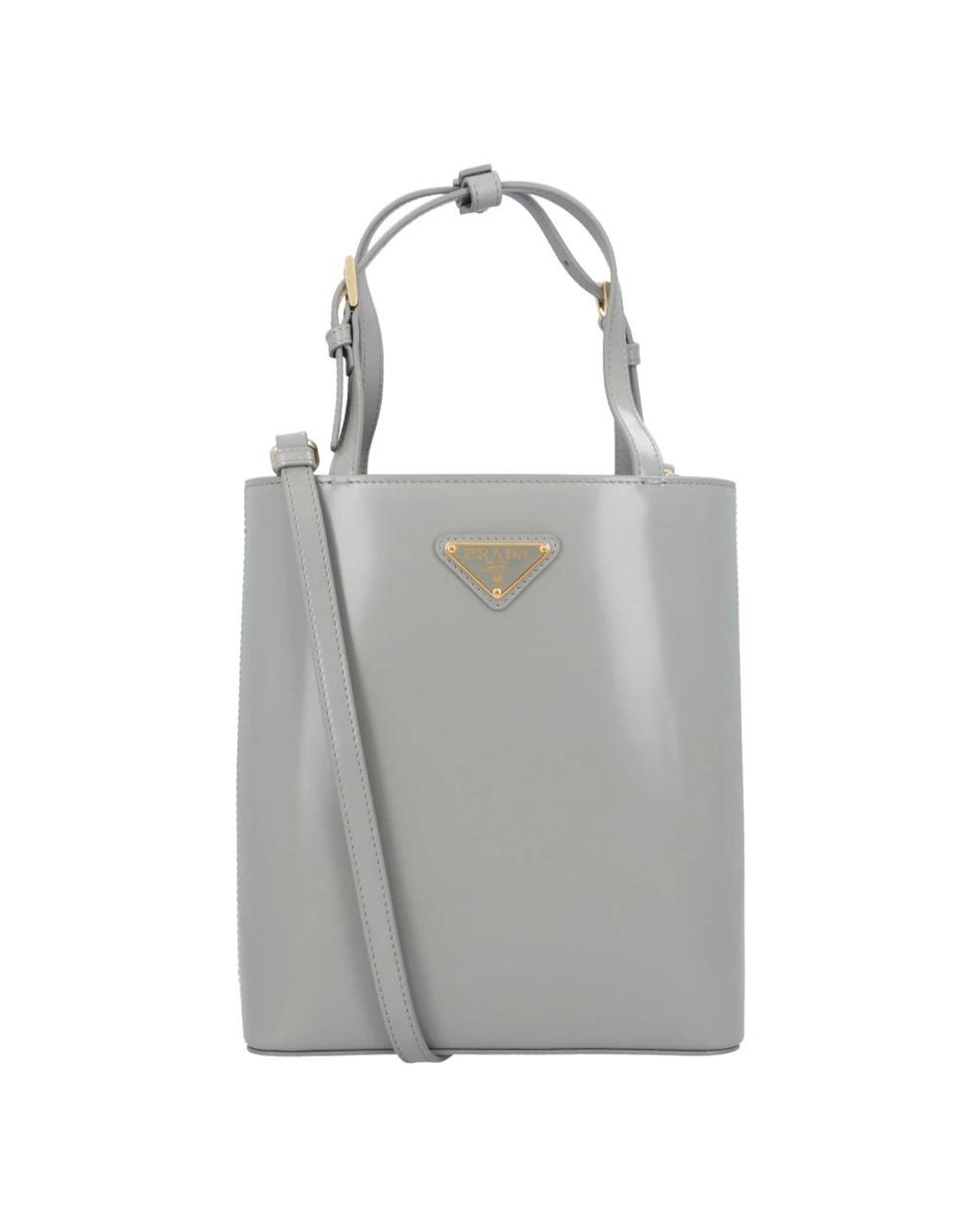 Prada Gray Triangle Logo Leder Tote Bag