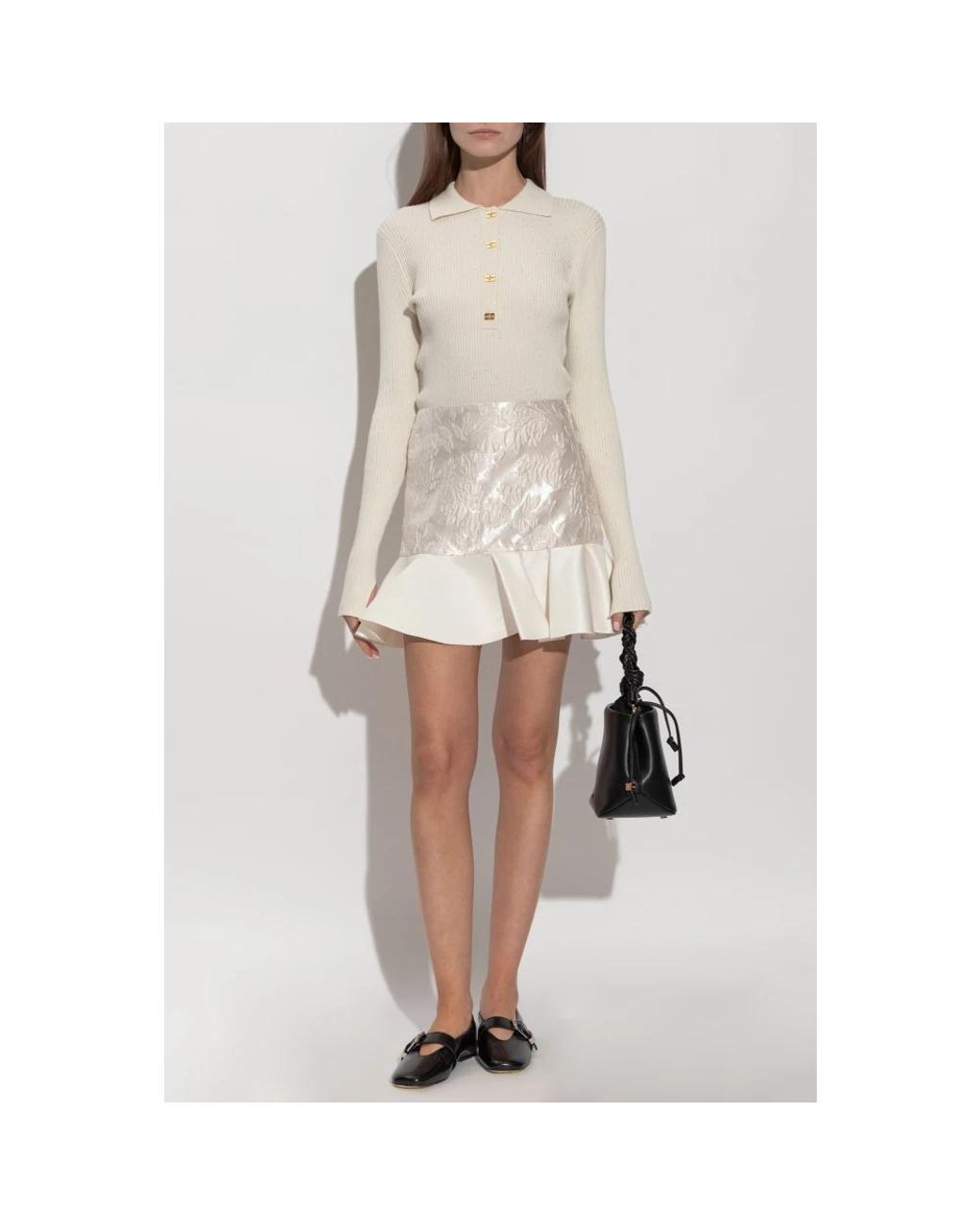 Ganni Natural V-Neck Knitwear