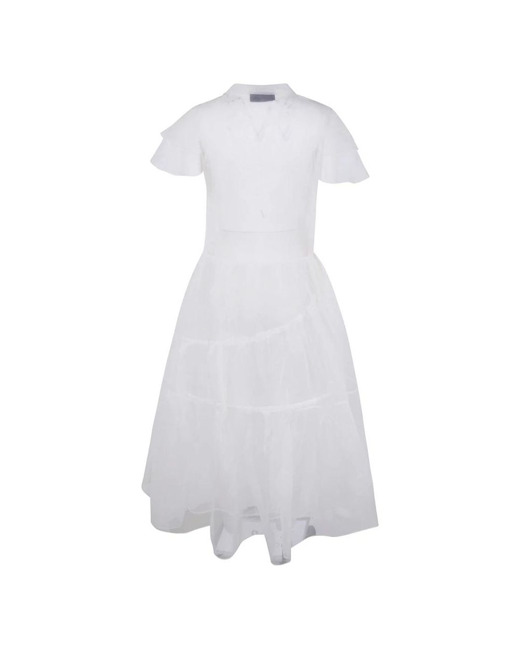 Simone Rocha Sheer Bow Sash Split Hoop Flounce Dress in het White