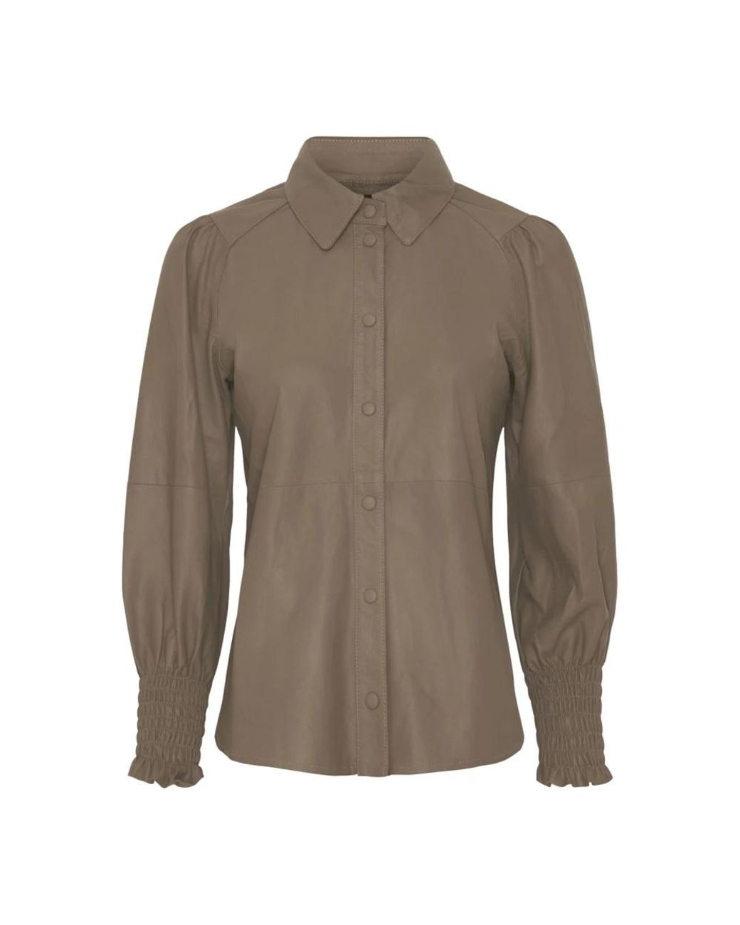 Notyz Overhemden ,Leer Blouse 3/4 Sleeve Skind 100141 in het Brown