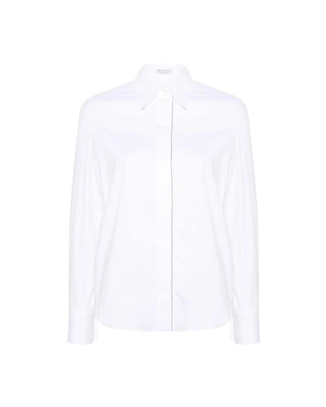 Brunello Cucinelli Overhemden ,Wit ,Katoen Witte Katoenen Overhemd Met Voorsluiting in het White