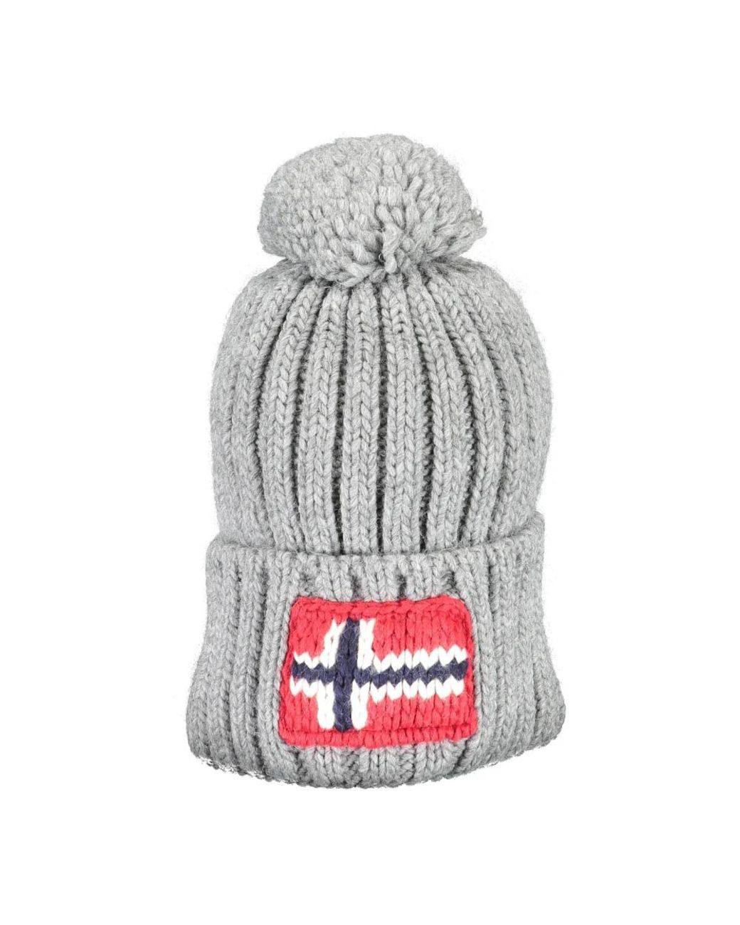 Napapijri Accessoires ,Grijs ,Wol Grijze Wol Pompon Logo Hoed in het Gray voor heren