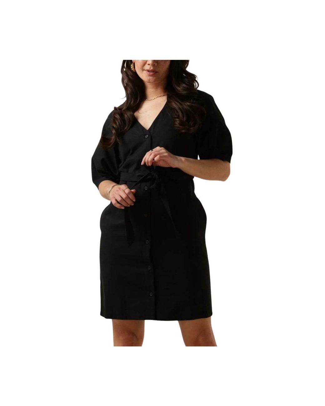 Another Label Kleedjes ,Zwart ,Katoen Liva Mini-Jurk Met Korte Mouwen in het Black