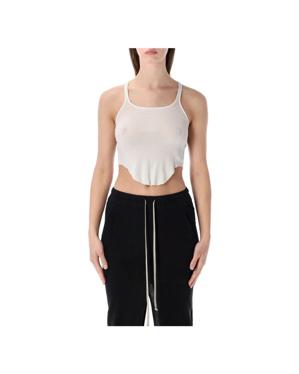 Rick Owens Tops ,Wit ,Katoen Basic Cropped Tank in het Black