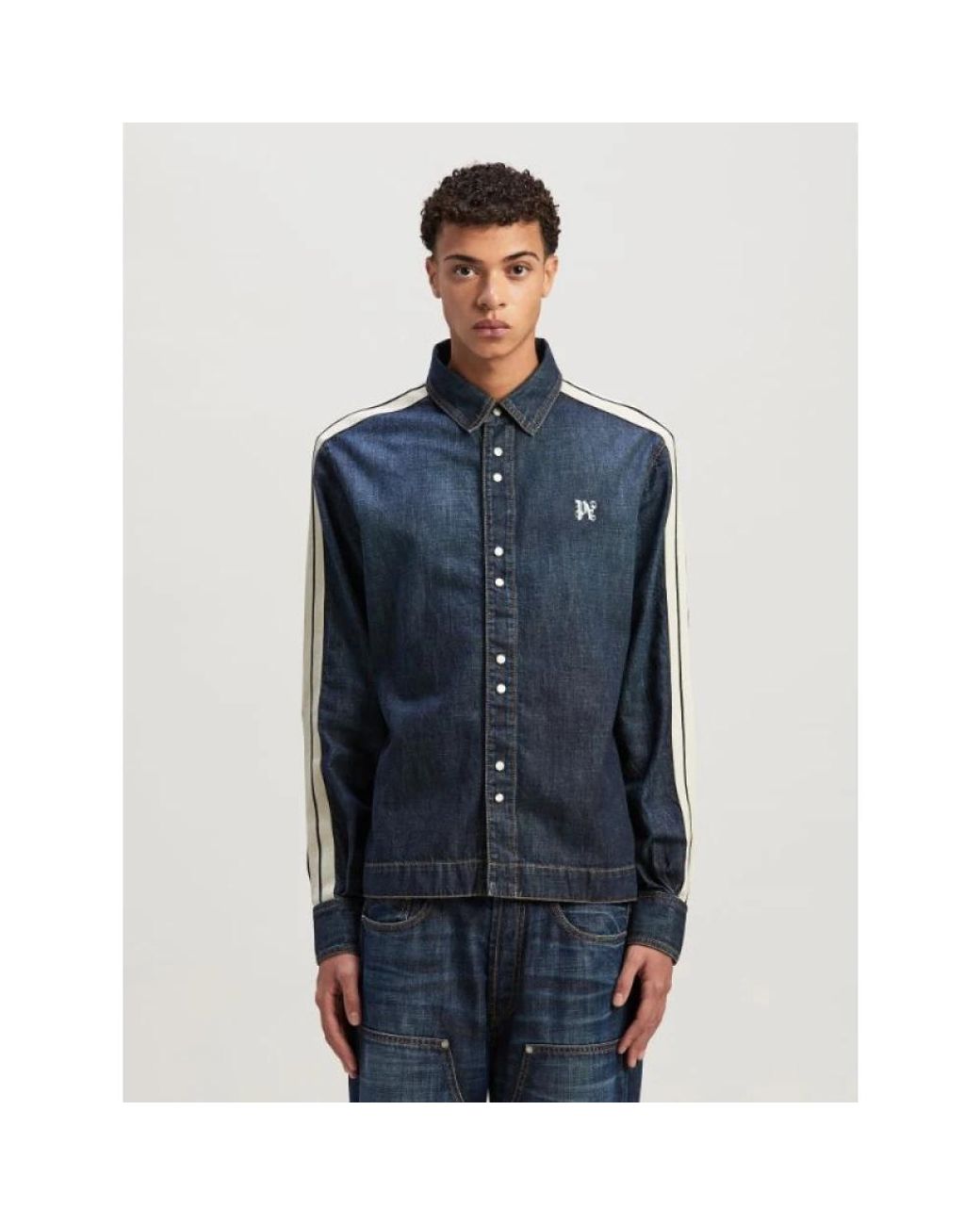 Palm Angels Blue Denim Shirts for men