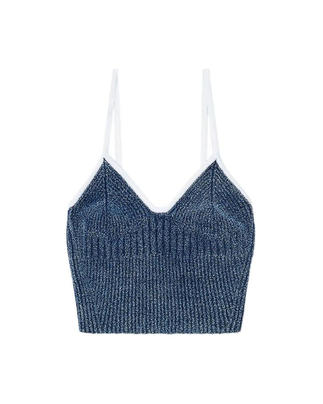 DIESEL Blue Cropped Deep Ribbed Knit Top