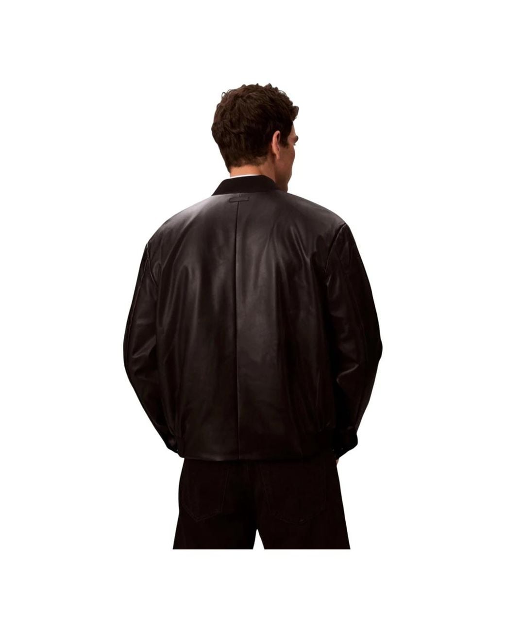 Calvin Klein Jassen ,Zwart ,Polyester Imitatie Leren Bomberjack in het Black voor heren