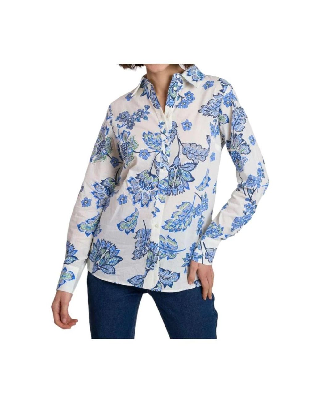Naf Naf Overhemden ,Veelkleurig ,Bloemenshirt in het Blue