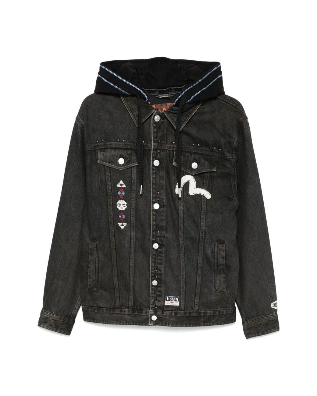 Evisu Zwarte Denim Patchwork Hoodie Jas in het Black voor heren