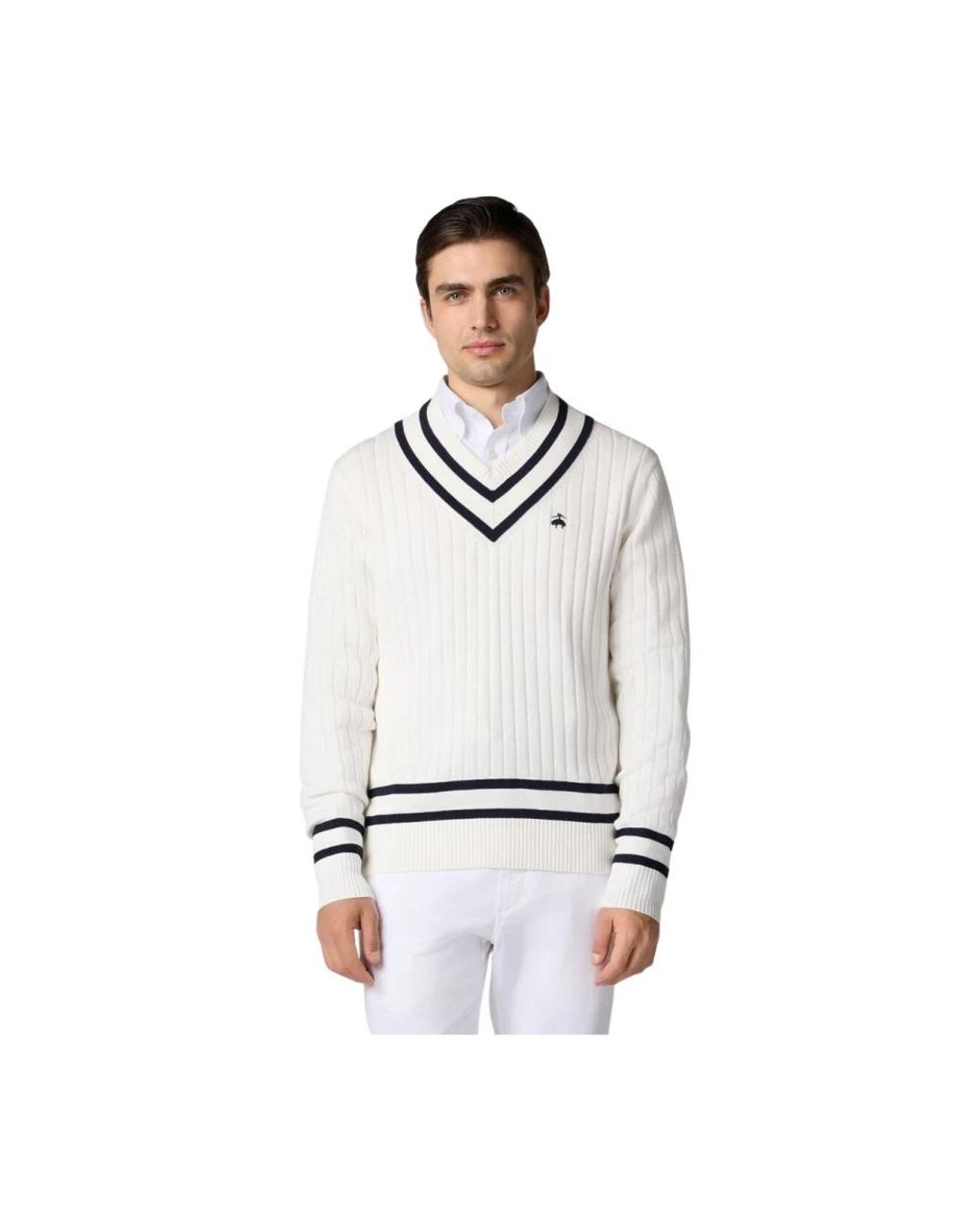 Brooks Brothers White V-Neck Knitwear for men