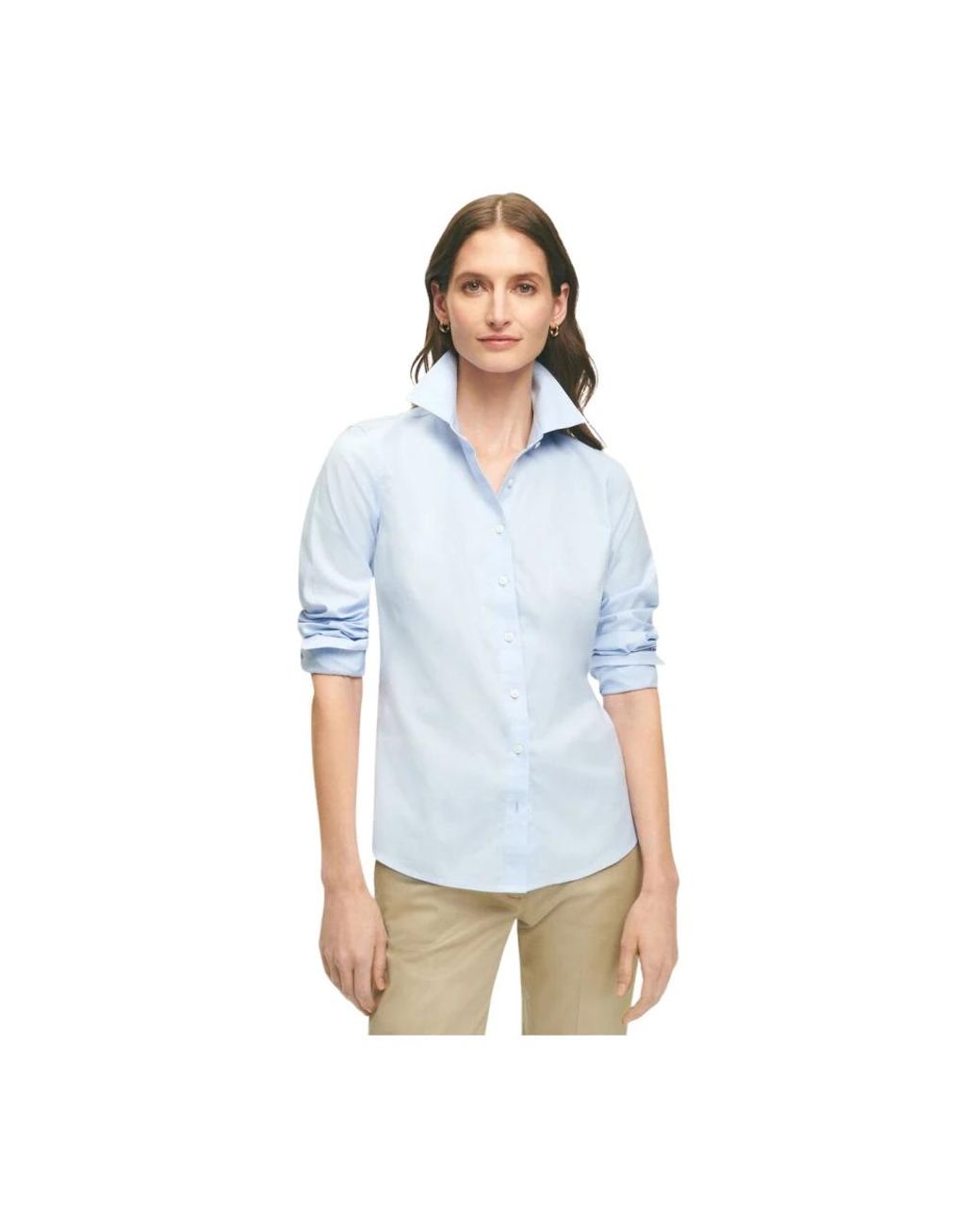 Brooks Brothers Blue Classic Fit Long Sleeve Non-iron Stretch Blouse