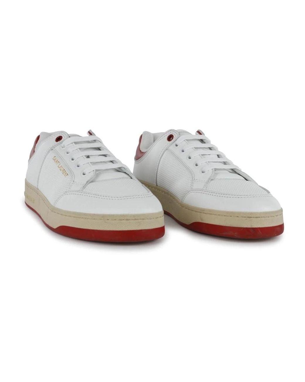 Saint Laurent Leren Sneakers Met Geperforeerd Detail in het White voor heren