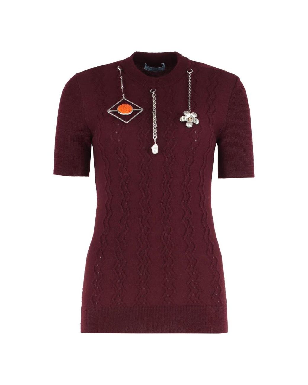 Prada Red Short-Sleeve Wool Shirt Virgin Knitwear