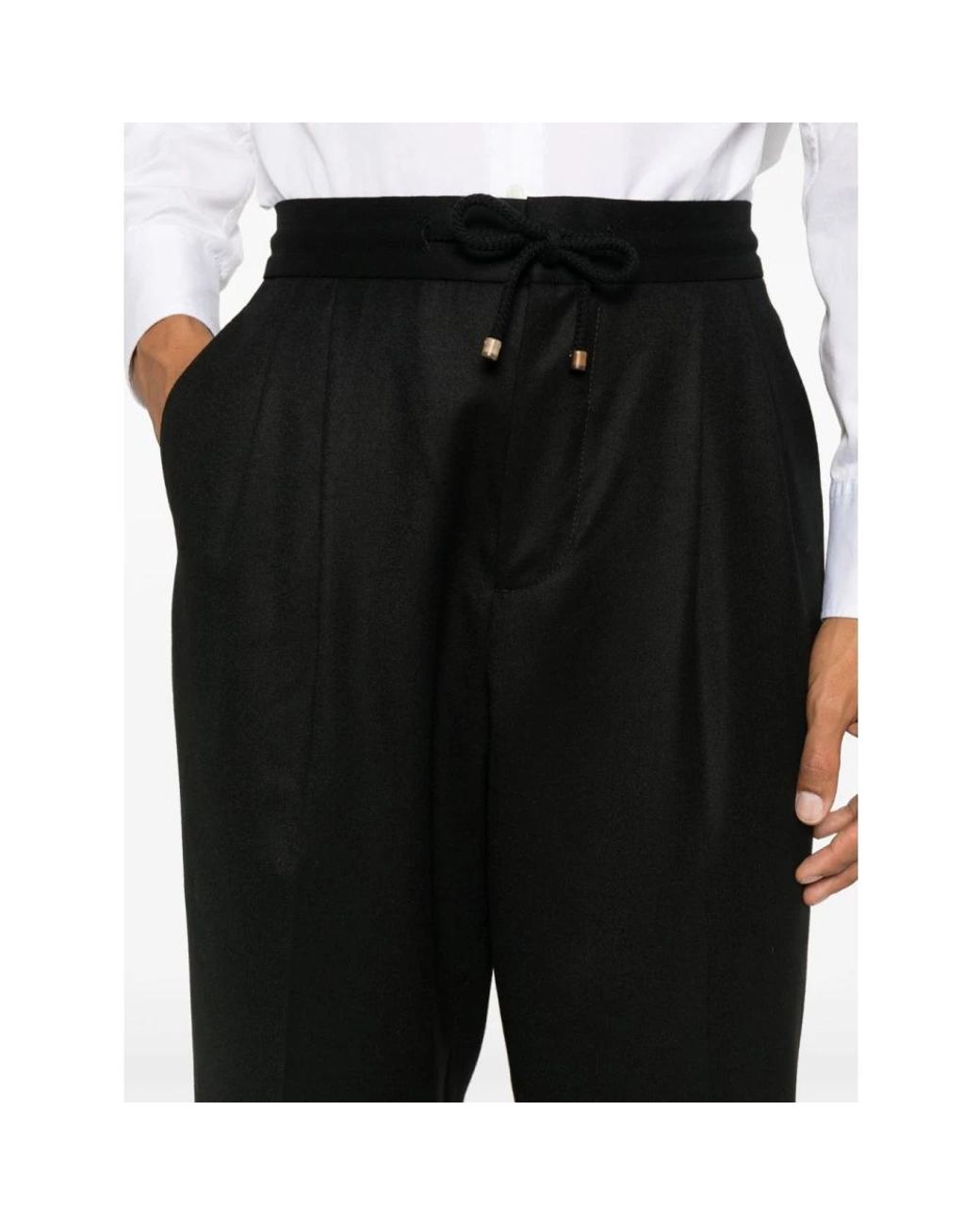 Brunello Cucinelli Black Straight Trousers for men