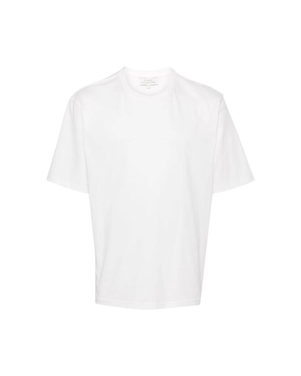 Studio Nicholson Tops ,Wit ,Katoen Wit Katoen Logo Print Crew Neck T-Shirt in het White voor heren
