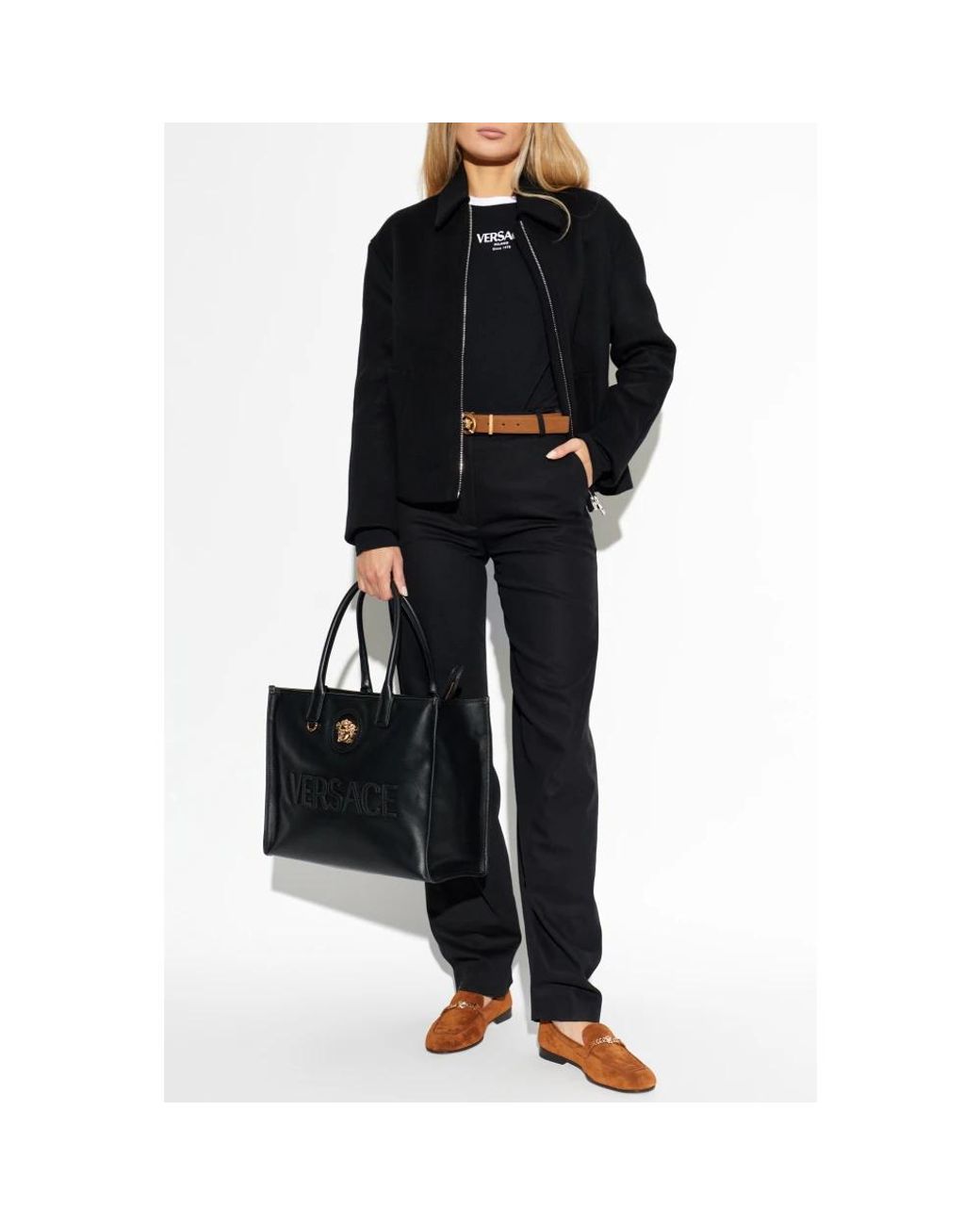 Versace Jassen ,Zwart ,Wol Wool-Cashmere Zipped Blouson in het Black