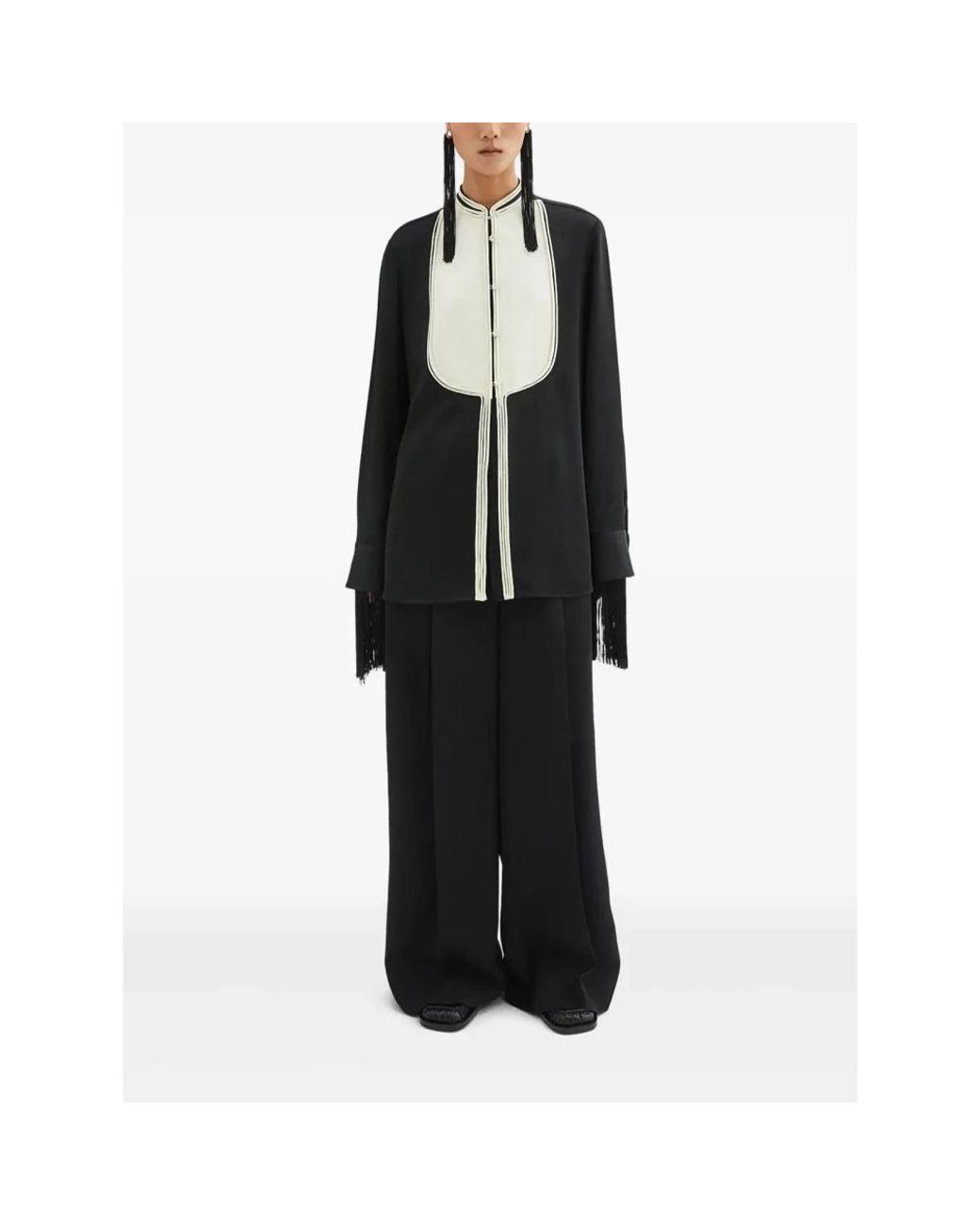 Jil Sander Black Contrast-Bib Detailed Satin Shirt