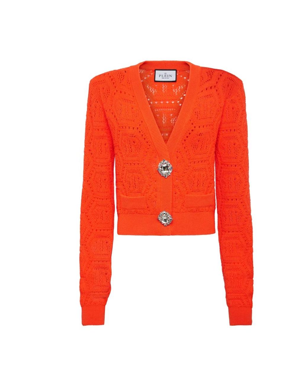 Philipp Plein Truien & Vesten ,Oranje ,Wol Fluo Knit Cardigan Monogram in het Red