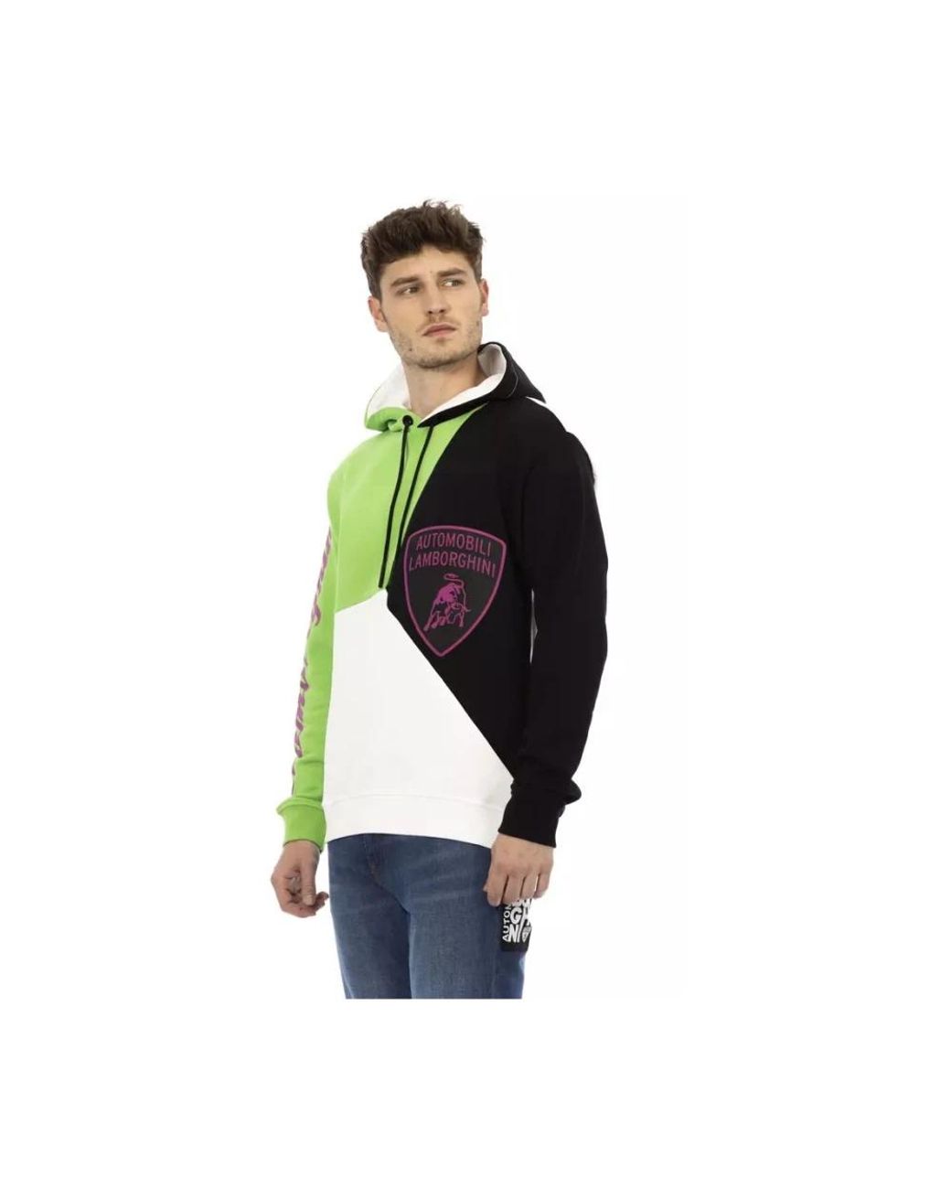 Automobili Lamborghini Weiße baumwollkapuzenpullover mit maxi-logo in Green für Herren