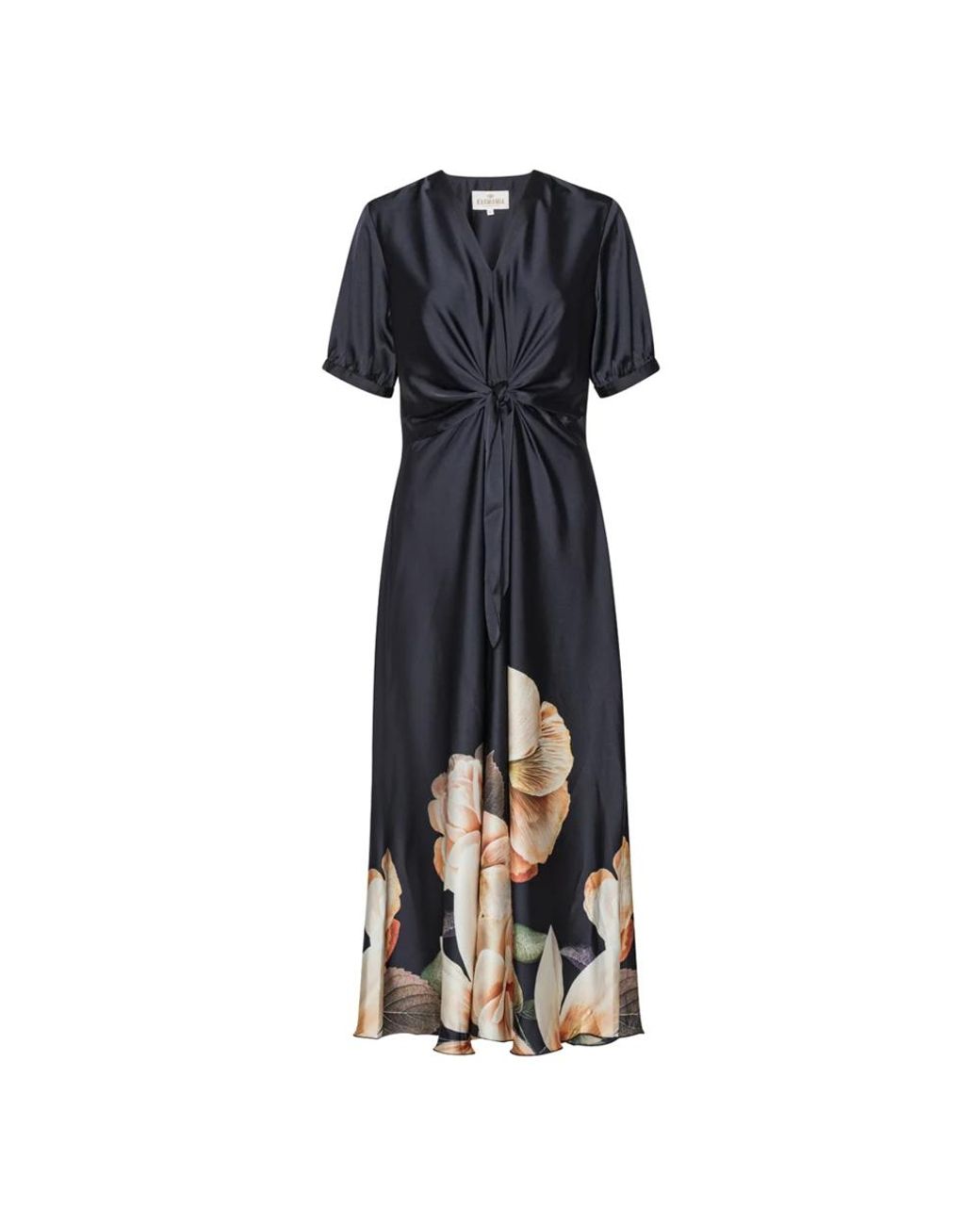 Karmamia Kleedjes ,Zwart ,Zwarte Bloem Maxi Jurk Met Knoopdetail in het Blue