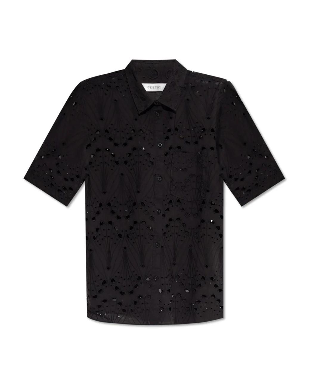 Gestuz Overhemden ,Zwart ,Katoen Openwork Shirt in het Black