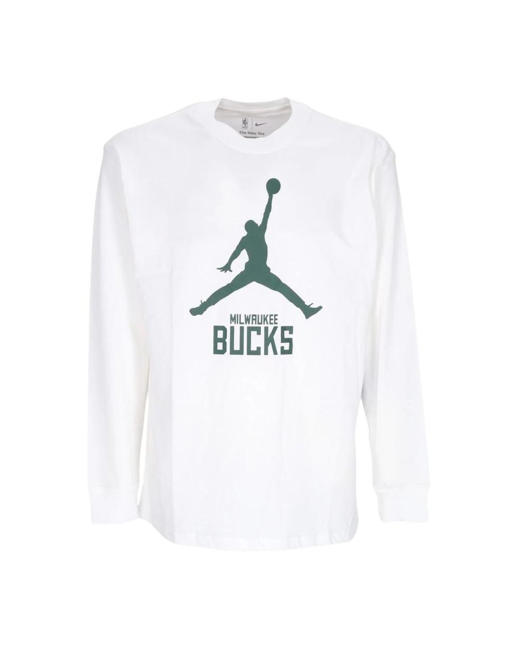 Nike Fitness ,Wit ,Katoen Milwaukee Bucks Lange Mouw T-Shirt in het White voor heren