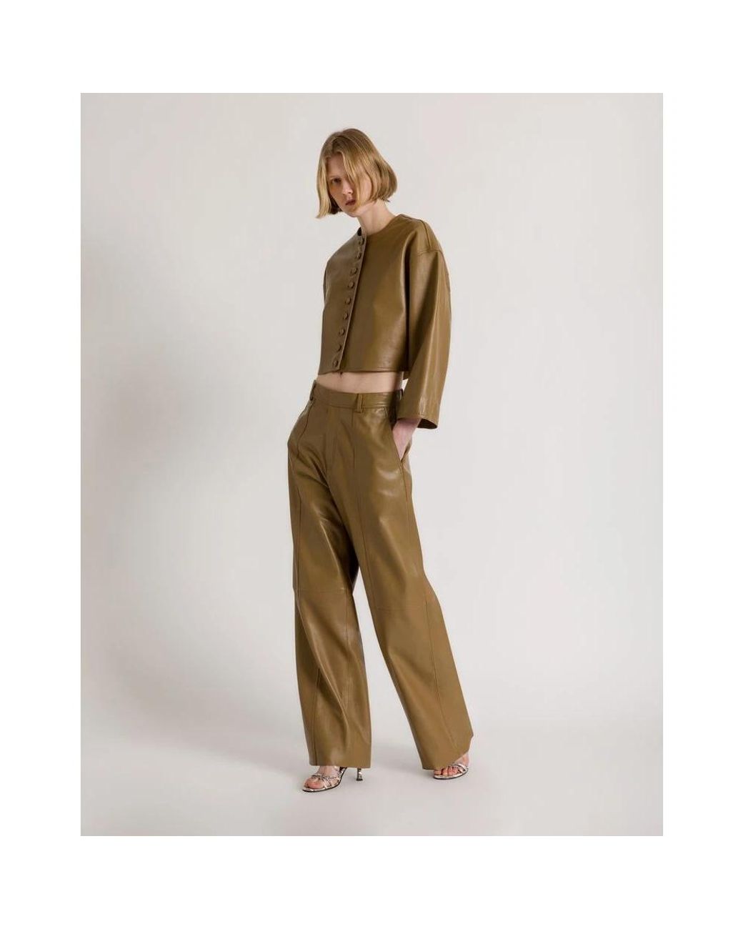 Alberta Ferretti Natural Leather Trousers