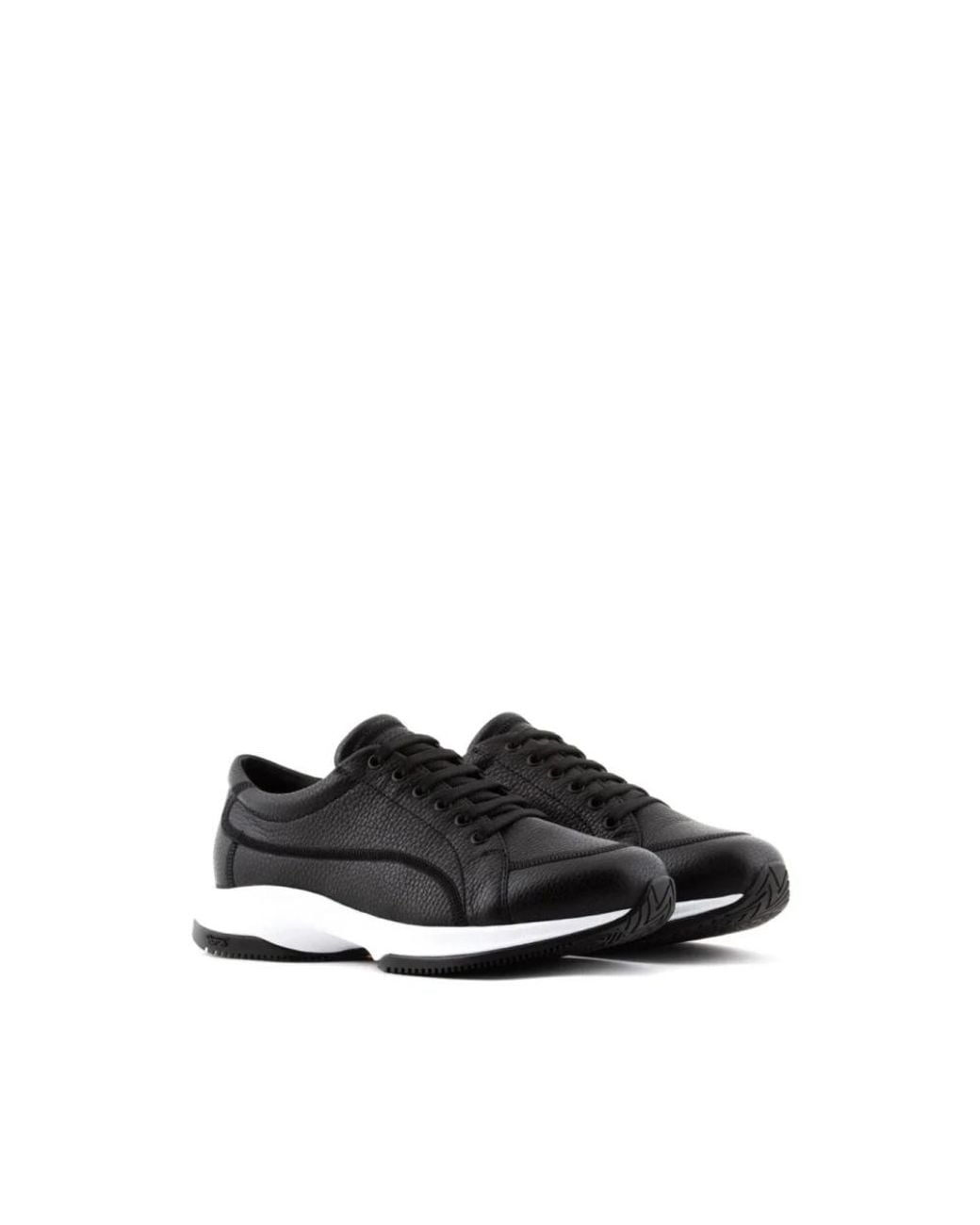 Giorgio Armani Black Elegant Leather Trainers With Textured Finish for men