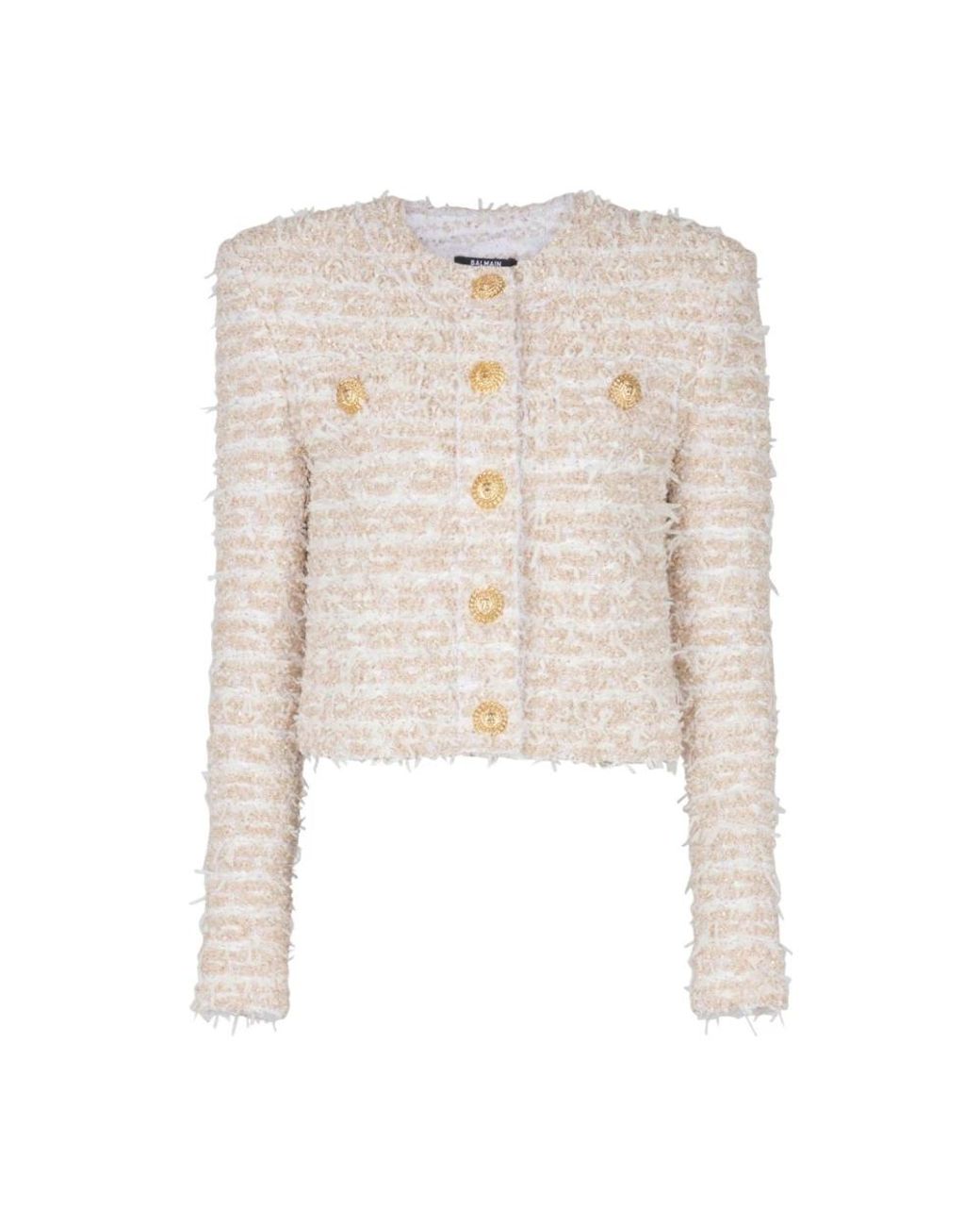 Balmain Jassen ,Wit ,Tweed Cropped Tweed Jasje in het Natural