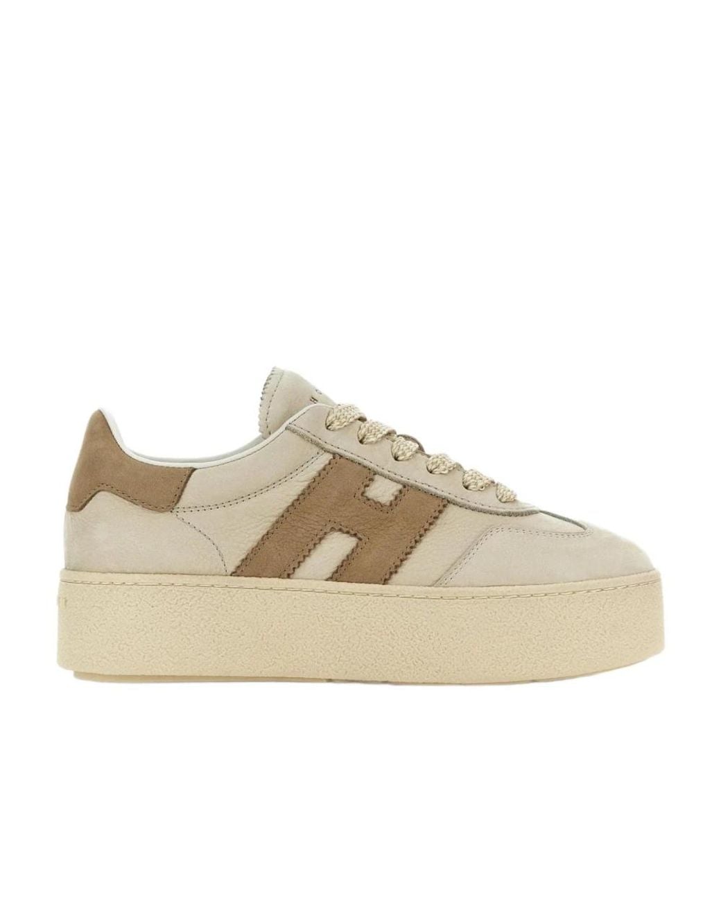 Hogan Natural Leather Suede Platform Sneakers