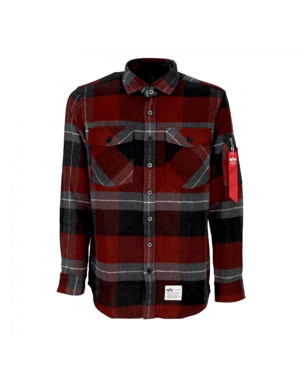 Alpha Industries Overhemden ,Veelkleurig ,Flanellen Shirt Zwart Grijs in het Red voor heren