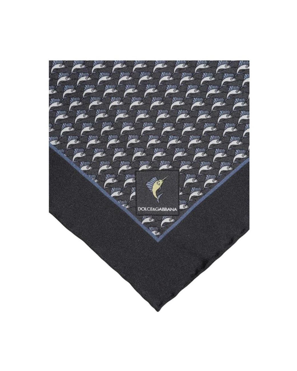 Dolce & Gabbana Black Fish Print Silk Square Men Foulard Scarf for men